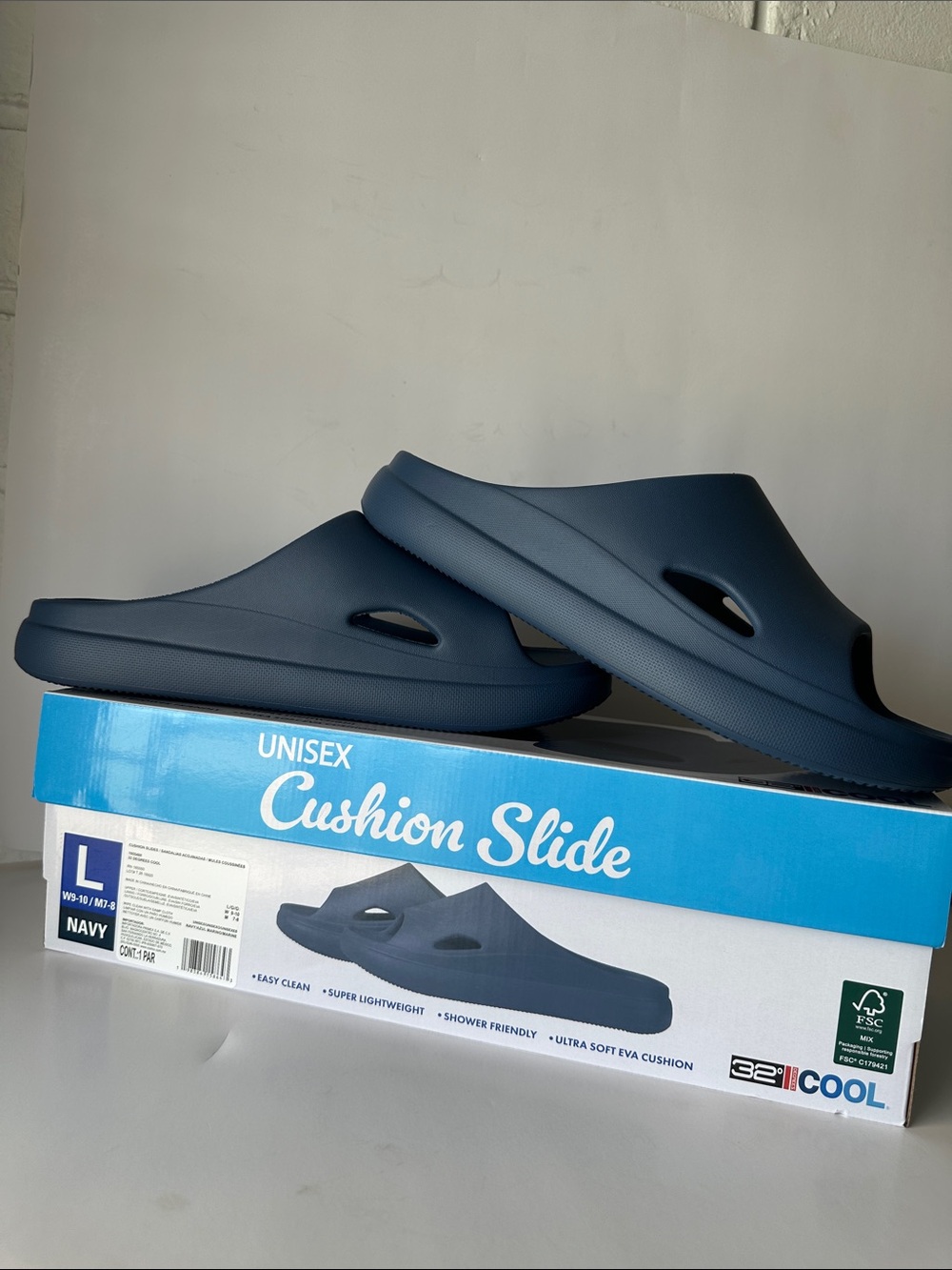 Slides Navy Unisex Size L W9-10 / M7-8 Ultra Soft EVA. 32 Degrees Cool. - Picture 14 of 14